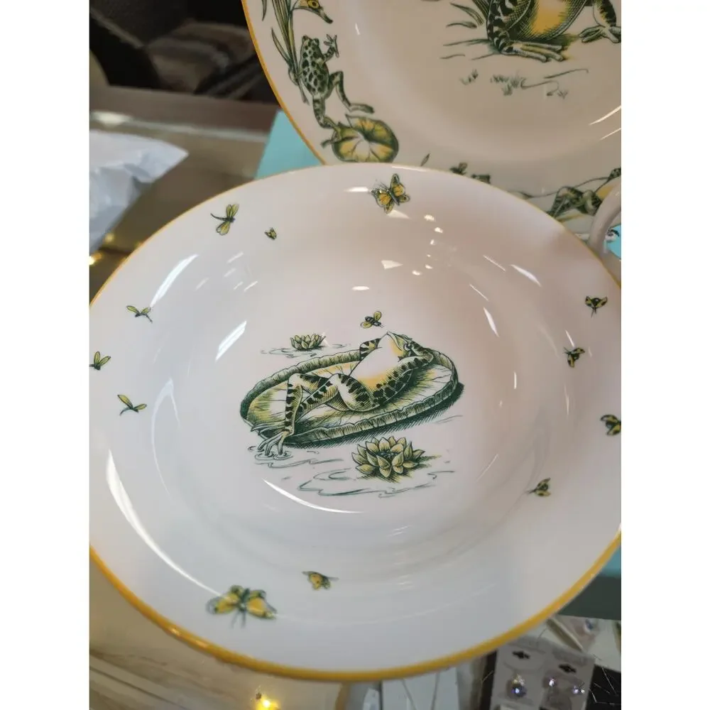 Tiffany & Co. Pond 2004 Frog Bone China Plate Saucer Bowl Cup Mug Full 3pc Set